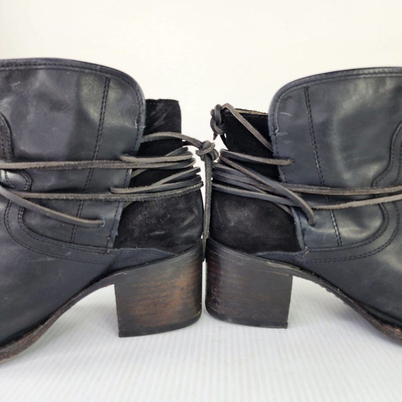 Freebird By Steven FB Casey Black Leather Ankle Boots US 8 Wrap Tie Heel Bootie - Picture 4 of 9